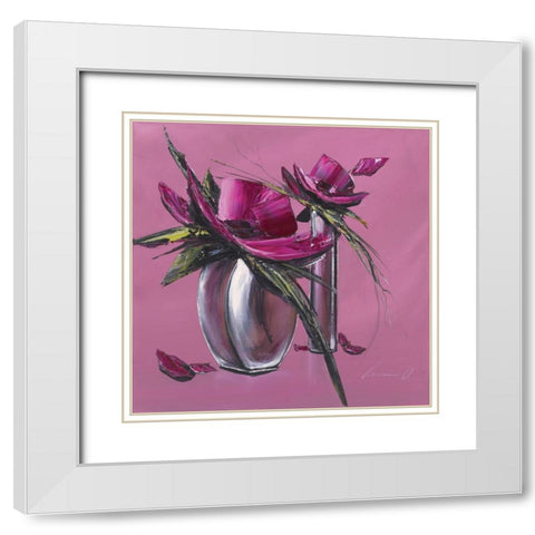 Bouquet rose I White Modern Wood Framed Art Print with Double Matting by Tramoni, Oliver