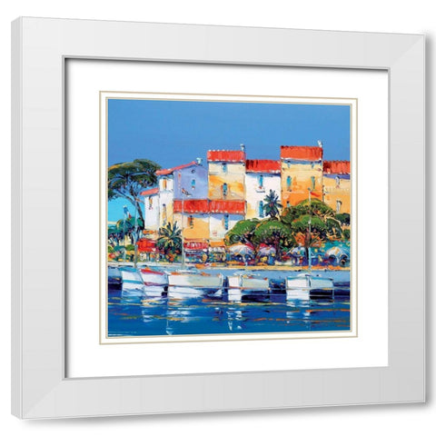 Les terrasses du petit port White Modern Wood Framed Art Print with Double Matting by Corbiere