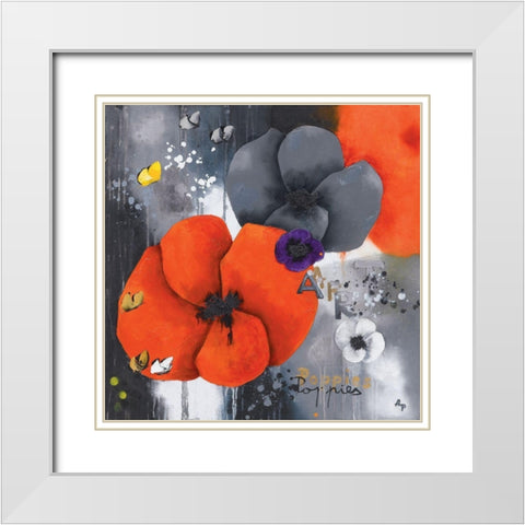 Poppies White Modern Wood Framed Art Print with Double Matting by Pfaadt Aurelie