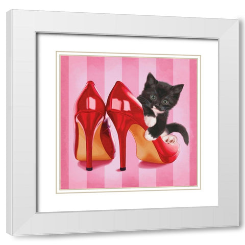 Chaton et chaussures White Modern Wood Framed Art Print with Double Matting by Cazenave, Maryline