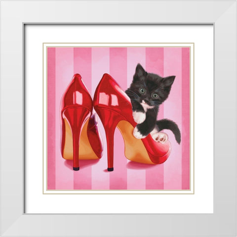Chaton et chaussures White Modern Wood Framed Art Print with Double Matting by Cazenave, Maryline