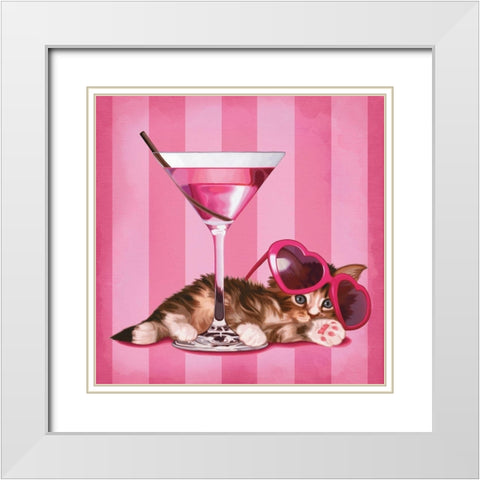 Chaton et cocktail  White Modern Wood Framed Art Print with Double Matting by Cazenave, Maryline