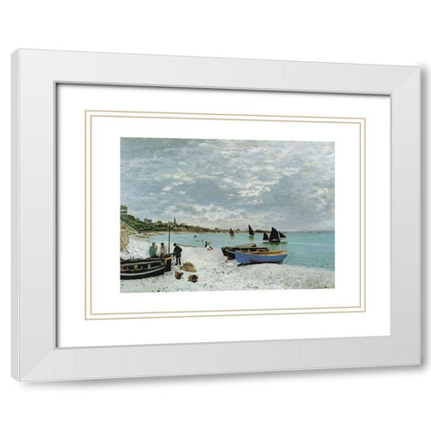 La plage a Sainte-Adresse White Modern Wood Framed Art Print with Double Matting by Monet, Claude