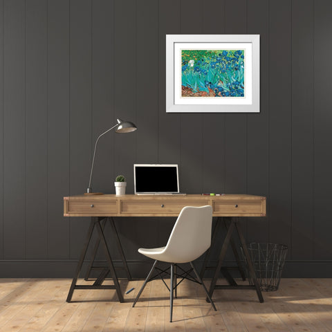 Iris White Modern Wood Framed Art Print with Double Matting by van Gogh, Vincent