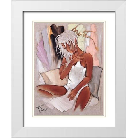 Matin pour Elle White Modern Wood Framed Art Print with Double Matting by Farel, Pierre