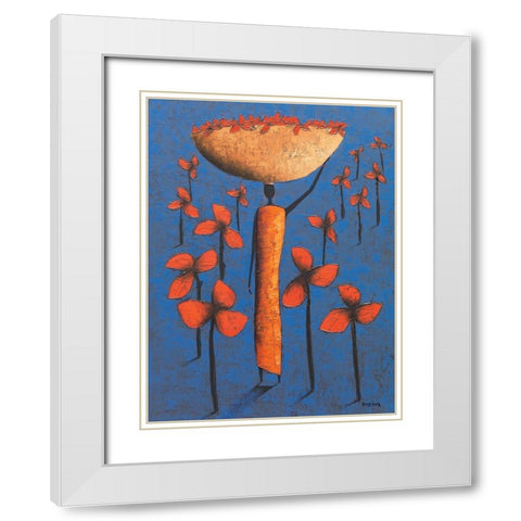 Le champ bleu White Modern Wood Framed Art Print with Double Matting by Rauscher, Michel