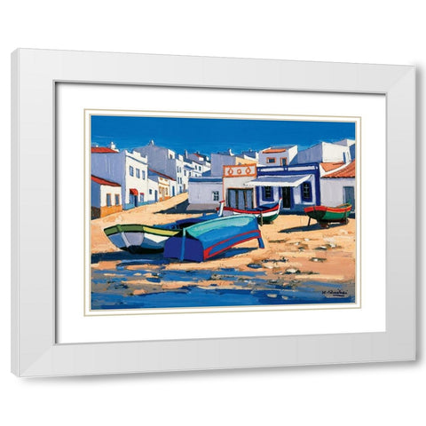 Barque bleue a Alvor White Modern Wood Framed Art Print with Double Matting by Quilici, Jean-Claude