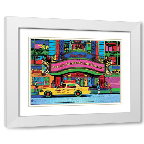 Hard Rock Cafe Broadway White Modern Wood Framed Art Print with Double Matting by Potron, Geraldine
