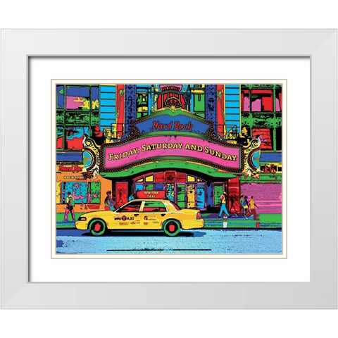 Hard Rock Cafe Broadway White Modern Wood Framed Art Print with Double Matting by Potron, Geraldine