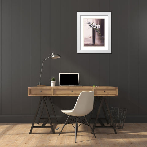 Bouquet blanc II White Modern Wood Framed Art Print with Double Matting by Tramoni, Oliver