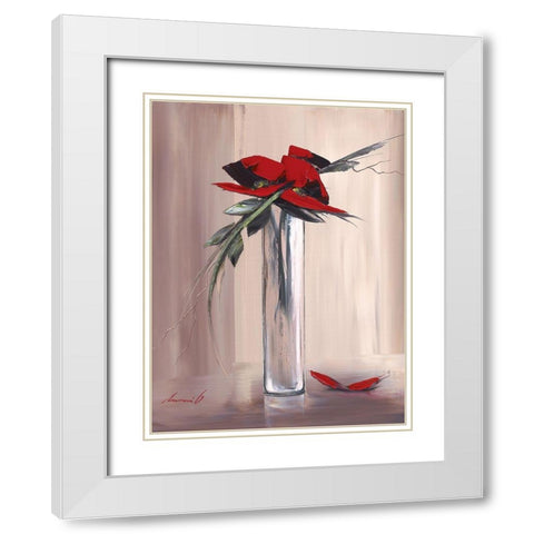 Les fleurs rouges I White Modern Wood Framed Art Print with Double Matting by Tramoni, Oliver