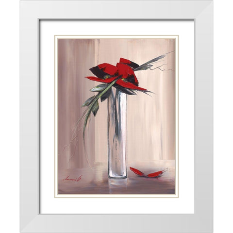 Les fleurs rouges I White Modern Wood Framed Art Print with Double Matting by Tramoni, Oliver