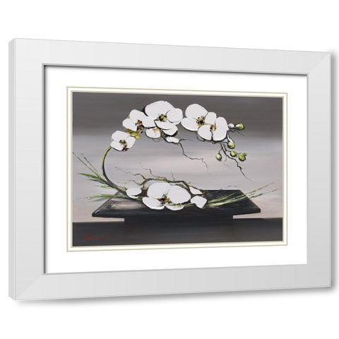 Bonheur dorchideÂ´es blanches I White Modern Wood Framed Art Print with Double Matting by Tramoni, Oliver
