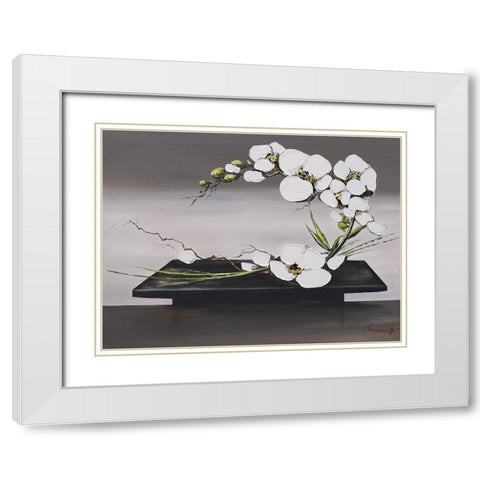 Bonheur dorchideÂ´es blanches II White Modern Wood Framed Art Print with Double Matting by Tramoni, Oliver