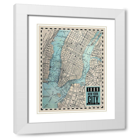 New-York City Map, 1889 White Modern Wood Framed Art Print with Double Matting by BRAUN Studio