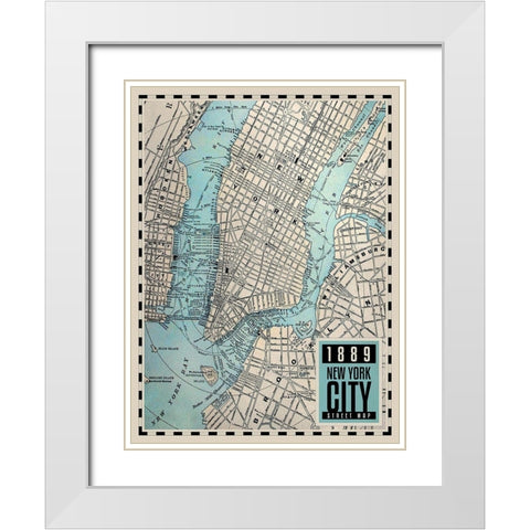 New-York City Map, 1889 White Modern Wood Framed Art Print with Double Matting by BRAUN Studio