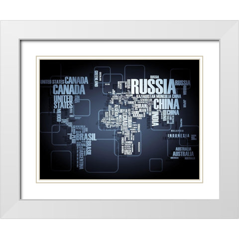 Wording Map White Modern Wood Framed Art Print with Double Matting by Braun Studio