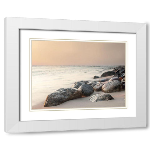Rochers sur la plage White Modern Wood Framed Art Print with Double Matting by BRAUN Studio