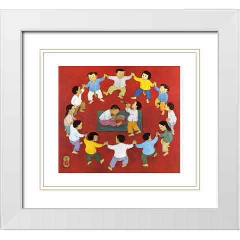 La ronde White Modern Wood Framed Art Print with Double Matting by Mai-Thu