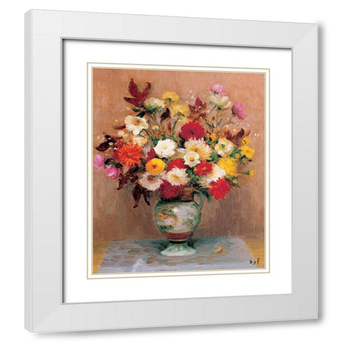Bouquet de dahlias White Modern Wood Framed Art Print with Double Matting by DYF