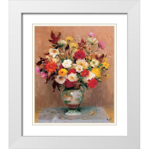 Bouquet de dahlias White Modern Wood Framed Art Print with Double Matting by DYF