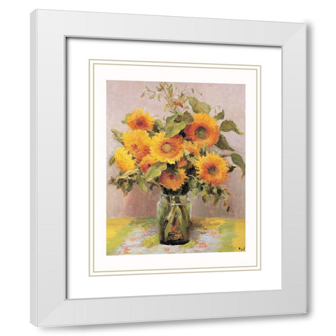 Fleurs de tournesols White Modern Wood Framed Art Print with Double Matting by DYF