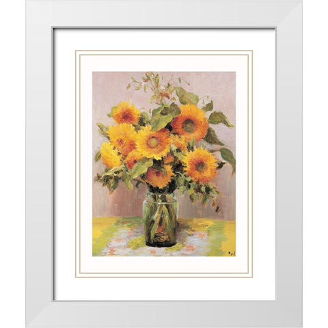 Fleurs de tournesols White Modern Wood Framed Art Print with Double Matting by DYF