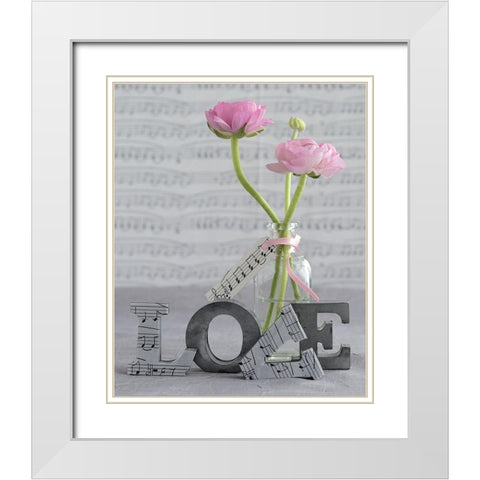 Composition florale - Love White Modern Wood Framed Art Print with Double Matting by Chatelain, Sonia