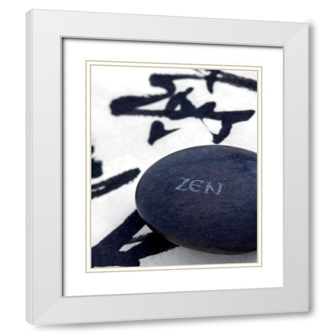 Galet Zen sur Calligraphie White Modern Wood Framed Art Print with Double Matting by Beyler, Catherine