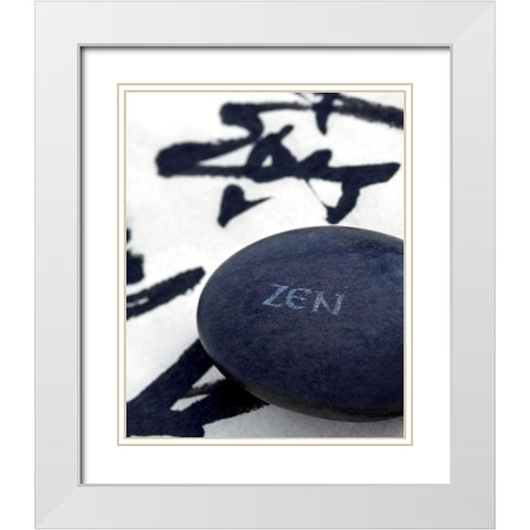 Galet Zen sur Calligraphie White Modern Wood Framed Art Print with Double Matting by Beyler, Catherine