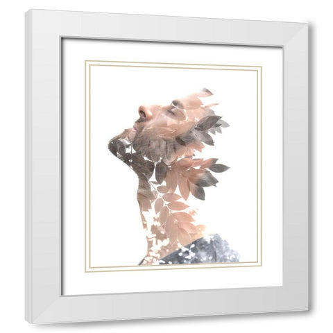 Homme et feuilles White Modern Wood Framed Art Print with Double Matting by Braun Studio