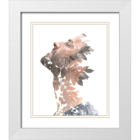Homme et feuilles White Modern Wood Framed Art Print with Double Matting by Braun Studio