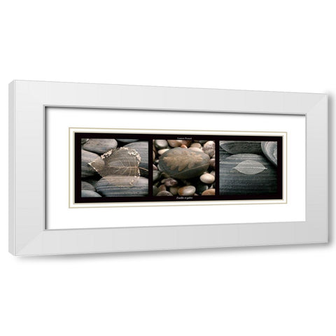 Feuilles et galets White Modern Wood Framed Art Print with Double Matting by Pinsard, Laurent