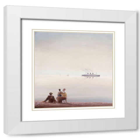 Attente sur le quai White Modern Wood Framed Art Print with Double Matting by Letestu, Yann