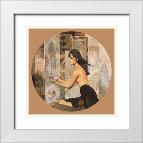 Magnolia White Modern Wood Framed Art Print with Double Matting by Graux, David