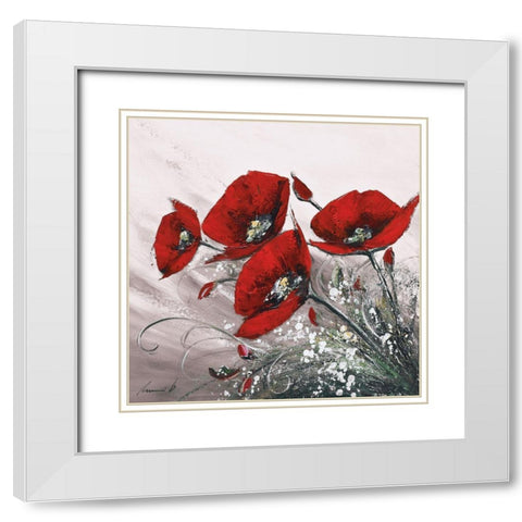 Bouquet de coquelicots II White Modern Wood Framed Art Print with Double Matting by Tramoni, Oliver