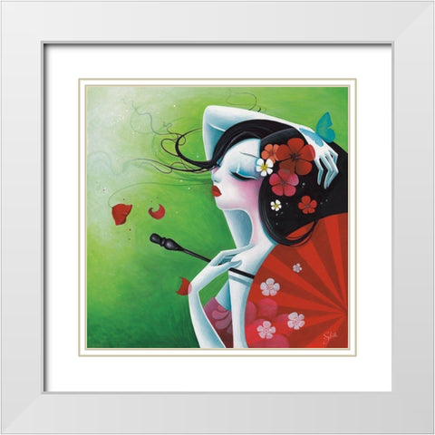 La risee fleurie White Modern Wood Framed Art Print with Double Matting by Sybile