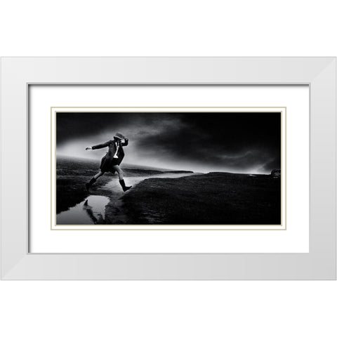 Jump White Modern Wood Framed Art Print with Double Matting by Marchand, Philippe