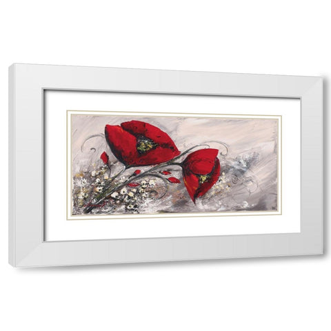 Duo de coquelicots II White Modern Wood Framed Art Print with Double Matting by Tramoni, Oliver