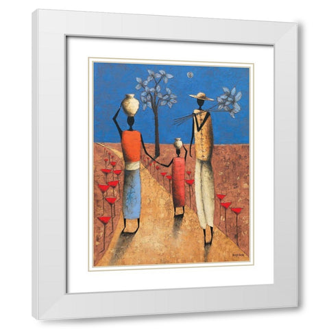 La famille et larbre bleu White Modern Wood Framed Art Print with Double Matting by Rauscher, Michel