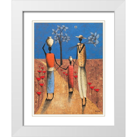 La famille et larbre bleu White Modern Wood Framed Art Print with Double Matting by Rauscher, Michel