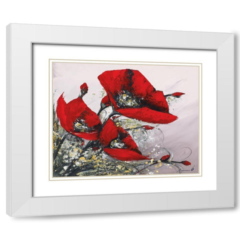Bouquet de coquelicots III White Modern Wood Framed Art Print with Double Matting by Tramoni, Oliver