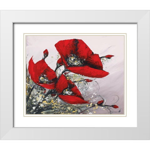 Bouquet de coquelicots III White Modern Wood Framed Art Print with Double Matting by Tramoni, Oliver