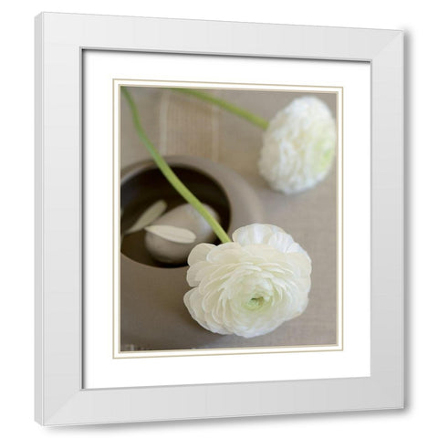 Renoncules sur bol White Modern Wood Framed Art Print with Double Matting by Chatelain, Sonia