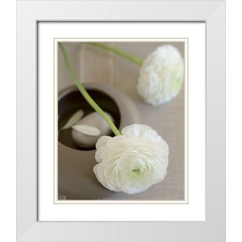 Renoncules sur bol White Modern Wood Framed Art Print with Double Matting by Chatelain, Sonia
