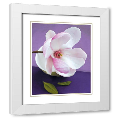 Composition Zen - Fleur de Magnolia sur coupe verte White Modern Wood Framed Art Print with Double Matting by Beyler, Catherine