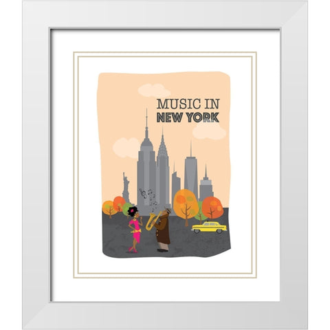 Music in New-York White Modern Wood Framed Art Print with Double Matting by Braun Studio