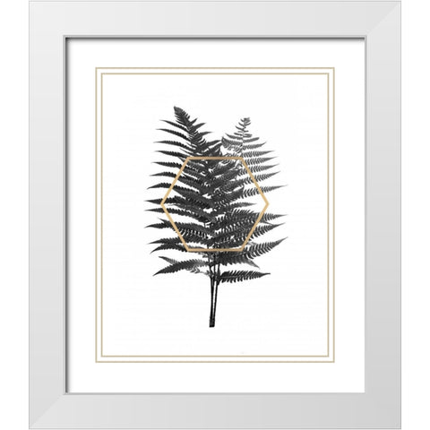 Fern Leaf with Gold White Modern Wood Framed Art Print with Double Matting by Braun Studio