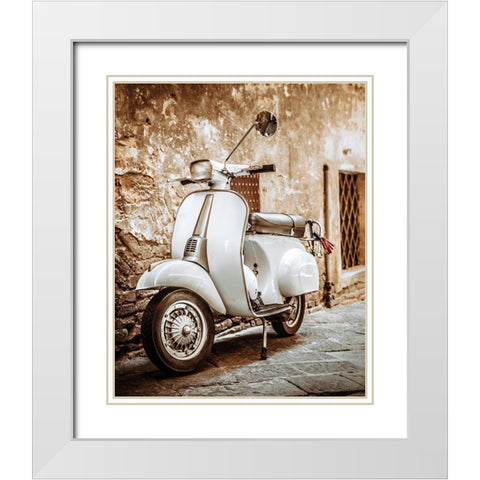Vespa White Modern Wood Framed Art Print with Double Matting by BRAUN Studio