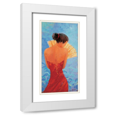 Femme a leventail White Modern Wood Framed Art Print with Double Matting by Goubault, Francis